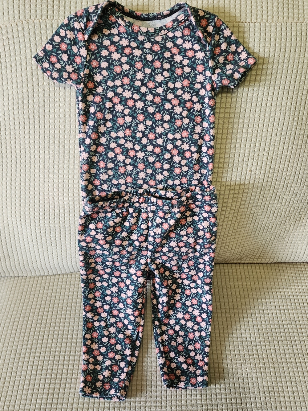Carter's Floral Two-Piece Set - Pink Flowers Navy 3-6 M.
